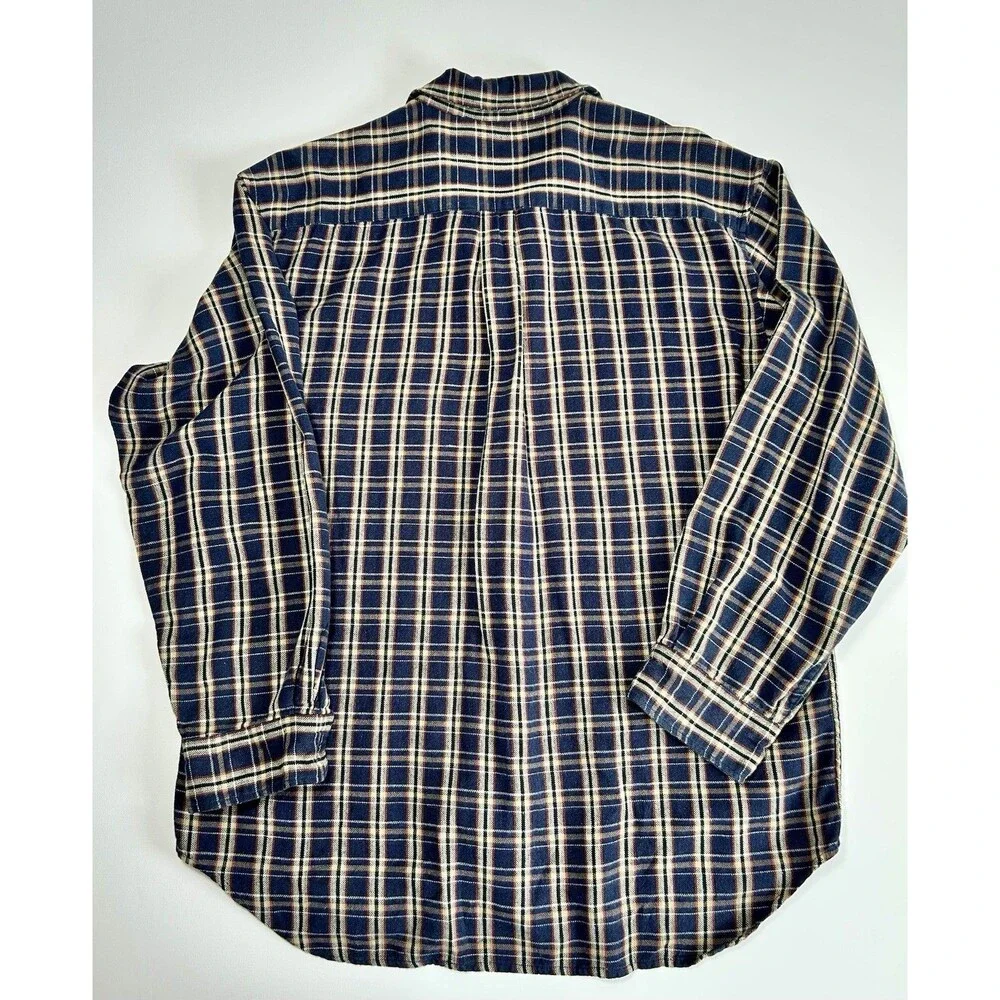 Banana Republic Plaid Lightweight Flannel Shirt Blue Tan Button Down Mens size M